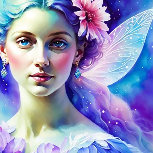 Prompt: fairy goddess, ethereal,dreamscape, cosmos, pale blue colors, closeup