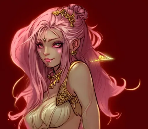 Prompt: Light pink hair enchantress rpg.