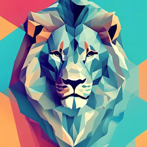 Prompt: lion roar polygon design Side wiev 