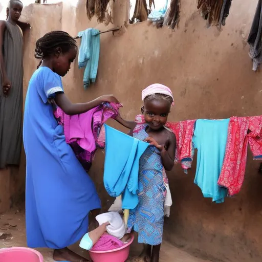 Prompt: girl somalia wash clothes