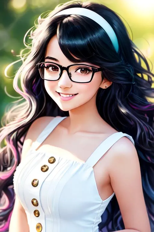 Prompt: a cute young cartoon girl with glasses smiling, similar appearance with white dress, wavy and messy black hair, a hyper-realistic style with exceptional detail and sharp focus on every aspect of the girl's appearance. vibrant, colorful tones, and the overall effect is breathtakingly beautiful, under sunlight

hyper realistic watercolor masterpiece, smooth soft skin, big dreamy eyes, beautiful fluffy volume hair, symmetrical, anime wide eyes, soft lighting, detailed face, ross draws, concept art, digital painting, full body

hyper realistic masterpiece, highly contrast water color pastel mix, sharp focus, digital painting, pastel mix art, digital art, clean art, professional, contrast color, contrast, colorful, rich deep color, studio lighting, dynamic light, deliberate, concept art, highly contrast light, soft back light, hyper detailed, super detailed, render, CGI winning award, hyper realistic, ultra realistic, UHD, HDR, 64K, RPG, inspired by wlop, UHD render, HDR render


