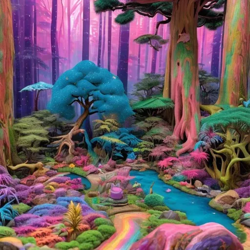 Prompt: Lisa frank Japanese forest diorama