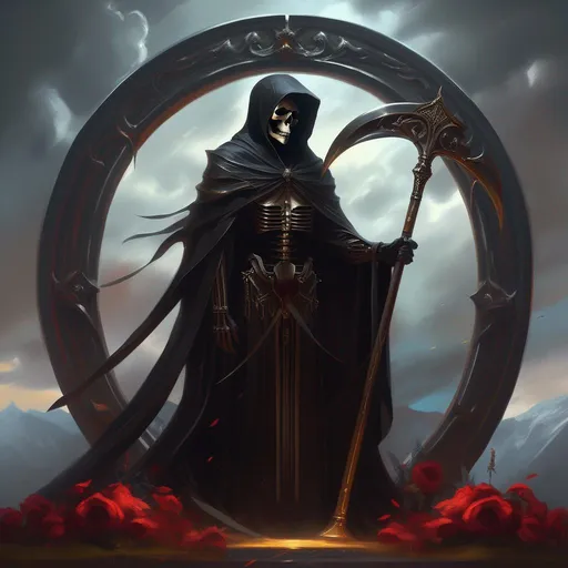 Heraldry, god of death, grim reaper, scythe, Greg Ru... | OpenArt