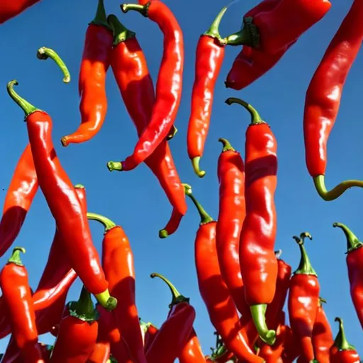 Prompt: red peppers flying