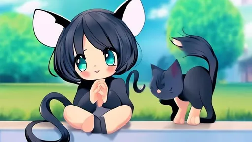 Prompt: cute black cat anime