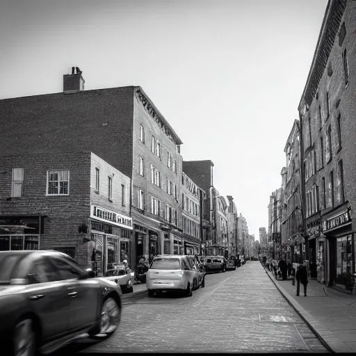 Prompt: new york city street, caught on a second story camera, black and white