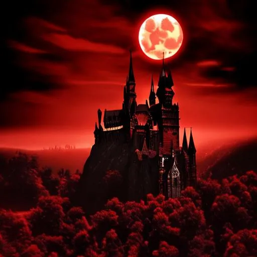 Prompt: black and red gothic church, vampire bats, dracula castle, dark fantasy
