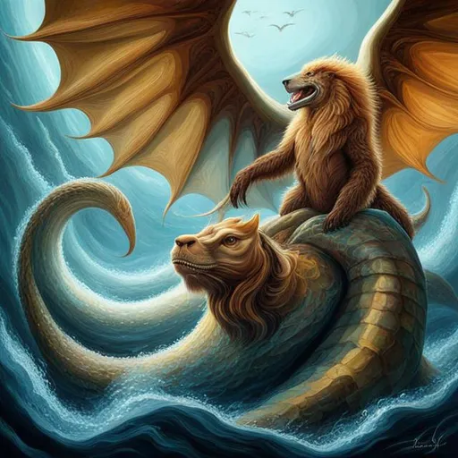 Prompt: (masterpiece, professional oil painting, epic digital art, best quality), A Chimera (((Turtle's Shell, a Lion's Mane, the Hindlegs of a Horse, the Wings of a Dragon, the Body of a snake, the Paws of a Bear, the head of a human, the teeth of a shark, the skin of an octopus)))
