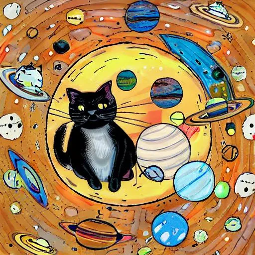 Prompt: A Cat in space. Surrounded by planets.