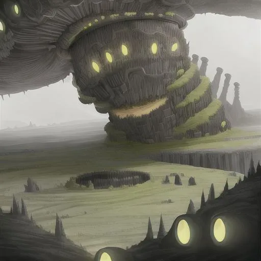Prompt: giant landscape similar to made in abyss, vast underground, mechanical ruins, dark