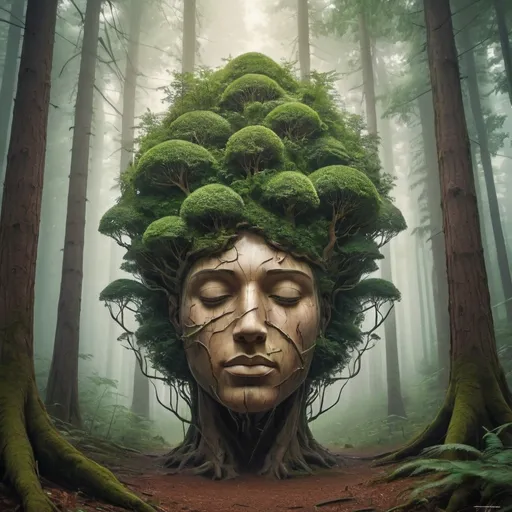 Prompt: head tranquility forest art 