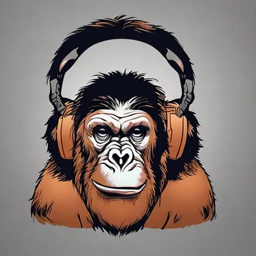 Prompt: Ape, wearing head phones