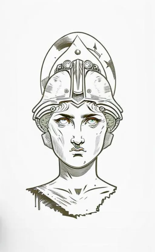 Black and white illustration of Greek goddess Athena