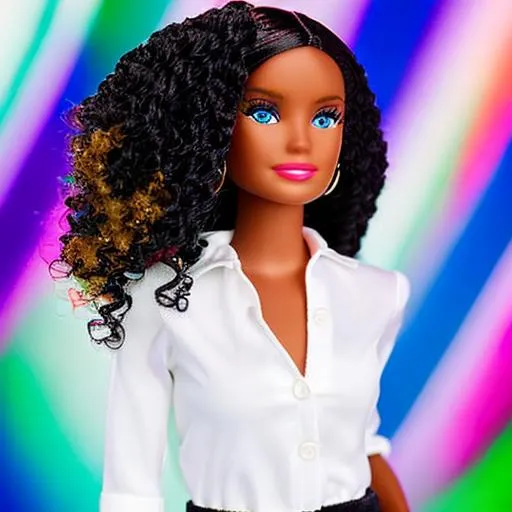 Prompt: Barbie wearing United Colors of Benetton in front of a white wall on a photo studio 