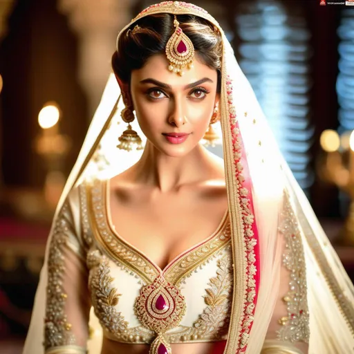 Prompt: Fantasy!! UHD, 4k, 8k, 64k, portrait up close, upper torso character ultra quality, cinematic, bright face, beautiful girl actress aditi rao hydari wearing white silk fairytale wedding gown sweeping the floor ,intricate artwork detailed,  perfect oval face, detailed perfect lips, detailed perfect slim nose, detailed eyelashes mascara, long flowing hair, detailed shining reflection eyes, full colours detailed, isometric, 3D, octane render, wide angle lens, movie concept art, corona render, epoc perspective, masterpiece, stunning 