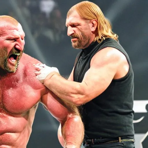 Prompt: triple h fighting a bear