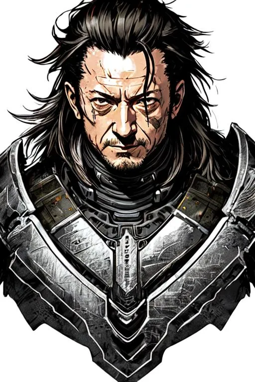 Prompt: (((Yoji Shinkawa))), sticker of ultra detailed portrait of Jason Isaacs as a samurai in metallic black and silver armor. high quality cell shaded illustration in post apocalyptic style by Yoji Shinkawa, ((full body)), dynamic pose, perfect anatomy, centered, freedom, soul, silver long hair, approach to perfection, cell shading, 4k , cinematic dramatic atmosphere, watercolor painting, global illumination, detailed and intricate environment, artstation, concept art, fluid and sharp focus, volumetric lighting, cinematic lighting, Art by Yoji Shinkawa,