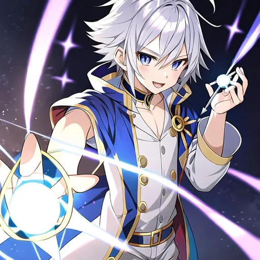 Anime boy, silver hair, mage, using magic spells | OpenArt