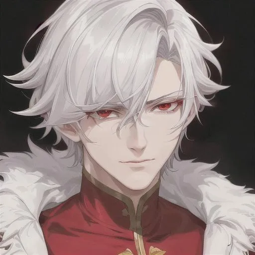 Prompt: "A close-up photo of a handsome prince with messy short hair, white hair, glowing red eyes, wearing a red robe, in hyperrealistic detail, with a slight hint of disgust in his eyes. His face is the center of attention, with a sense of allure and mystery that draws the viewer in, but his eyes are also slightly downcast, as if a sense of disgust is lingering in his thoughts. The detailing of his face is stunning, with every pore, freckle, and line rendered in vivid detail, but the image also captures the subtle emotions of disgust that might lie beneath his surface."