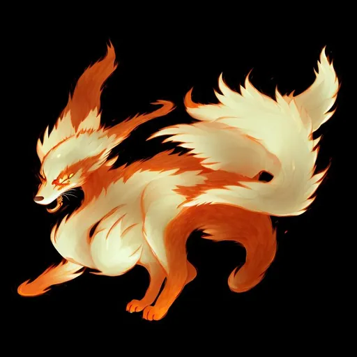 Prompt: fire kitsune, digital art