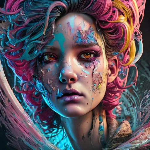 Prompt: "ultra hyperdetailed portrait of graffiti words "cashion chexx " as a delirium of the endless, colourful make up, the sandman, made by caravaggio stanley artgerm lau wlop rossdraws artstation cgsociety concept art cgsociety octane render"