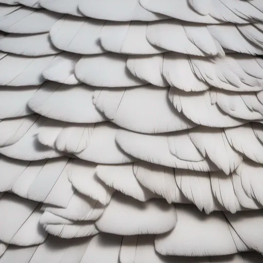 Prompt: white shingles on roof that look like feathers