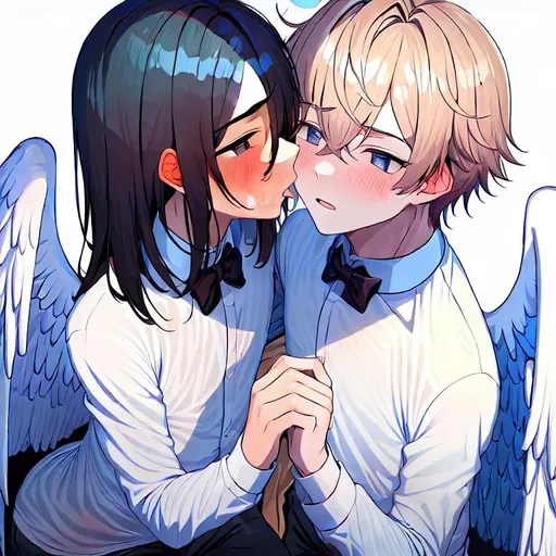 Prompt: 1 cute gay angel boy making out with another cute gay angel boy