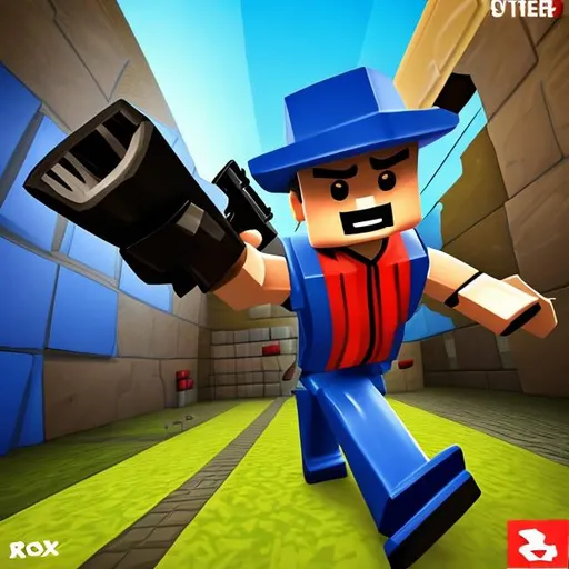 Prompt: Roblox shooter game cover
