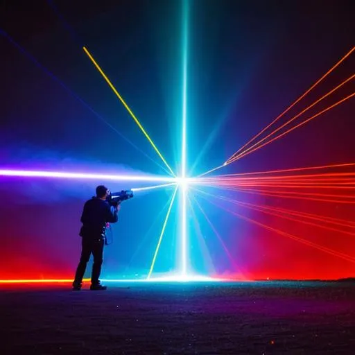 Prompt: two people using their hands to shoot a laser at each other