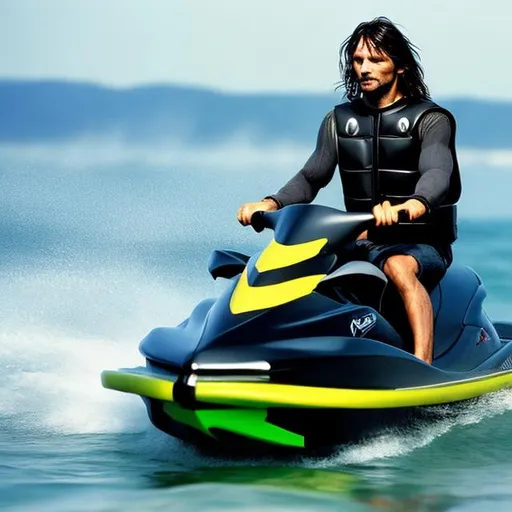 Prompt: Aragorn on a jet ski