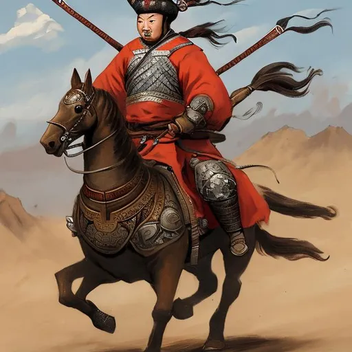 Prompt: Fierce Mongol warrior on horseback.