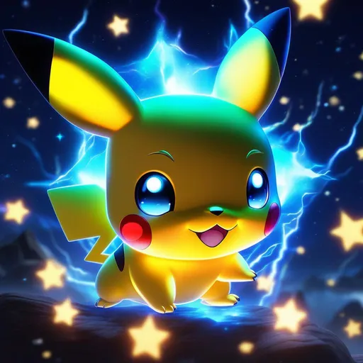 Prompt: headshot of a cute glass pikachu that is glowing, lightning, glowing eyes, translucent, luminescent, illusion, nebula, clouds, beneath the stars,  bioluminescent, highres, best quality, concept art, digital art, 8k, highly detailed, vibrant, professional, UHD