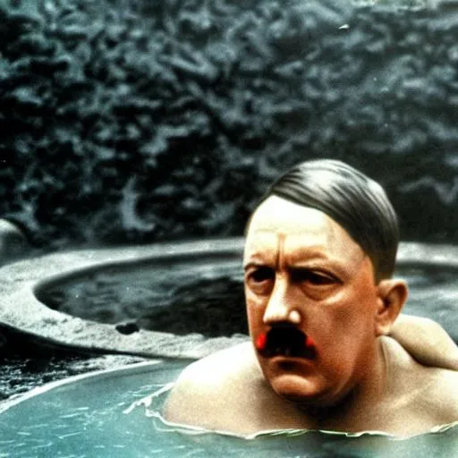 Prompt:  Adolf Hitler bathing in a lava pool in hell