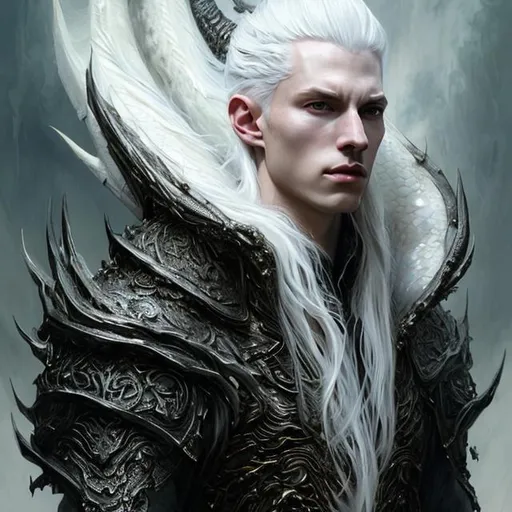 white dragon King,young man, beautiful guy with long... | OpenArt