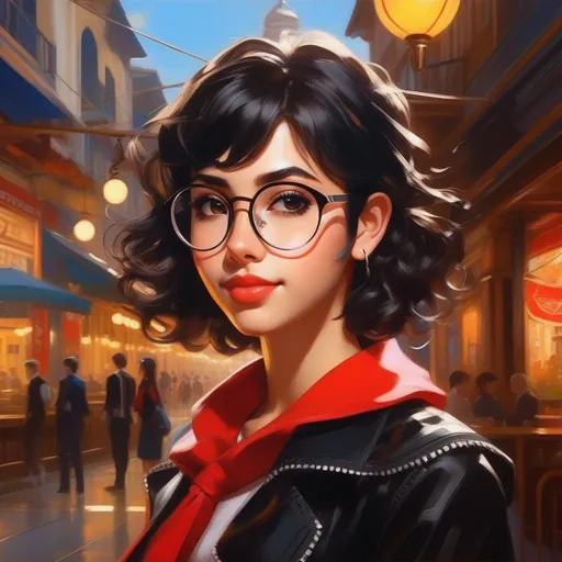 Prompt: Nerdy Latina girl in Persona 5, anime, sunny atmosphere, extremely detailed painting by Greg Rutkowski and by Henry Justice Ford and by Steve Henderson