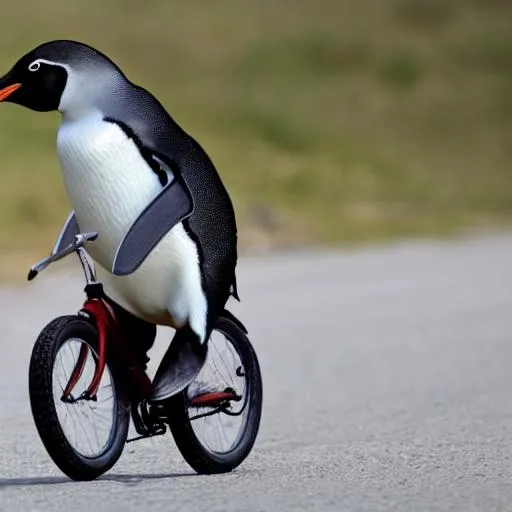 Prompt: a photo of an penguin riding a bike