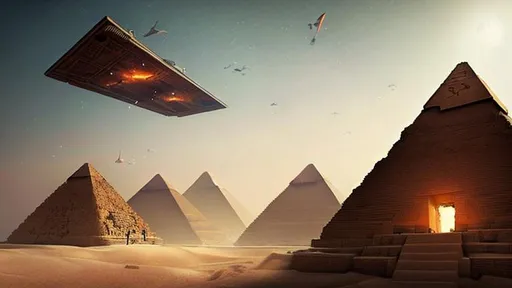 Prompt: Egyptian pyramids taking off with thrusters at their base,greg rutkowski