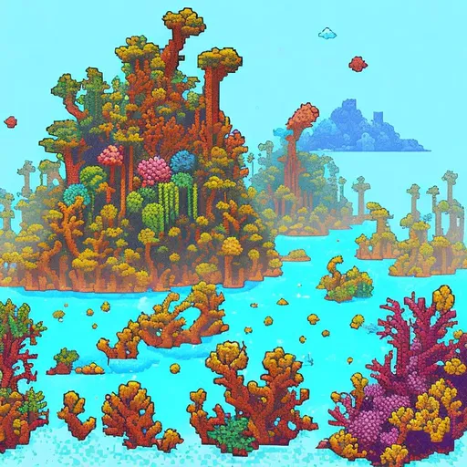Prompt: coral reef magic pixel art minimal color