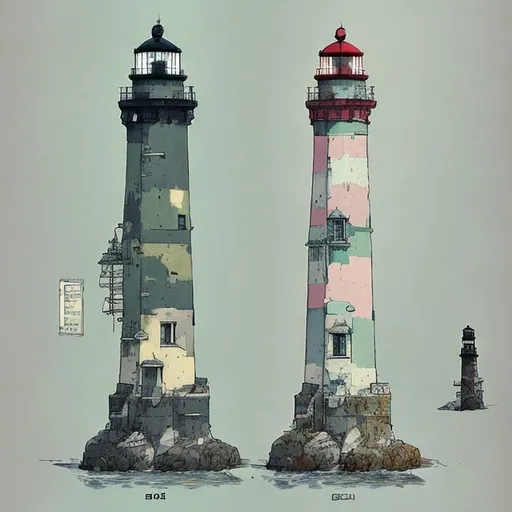 Prompt: prop design of a lighthouse pastel color values by demizu posuka