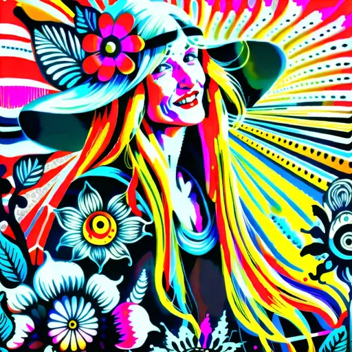 Prompt: Fantasy illustration of a kawaii gypsy woman in the style of Alice in Wonderland, vibrant and whimsical color palette, dreamy and surreal atmosphere, detailed floral patterns, flowing and ethereal fabrics, high quality, fantasy, Alice in Wonderland style, vibrant colors, whimsical, surreal, detailed patterns, ethereal fabrics, dreamy atmosphere, kawaii, gypsy big blue eyes slim