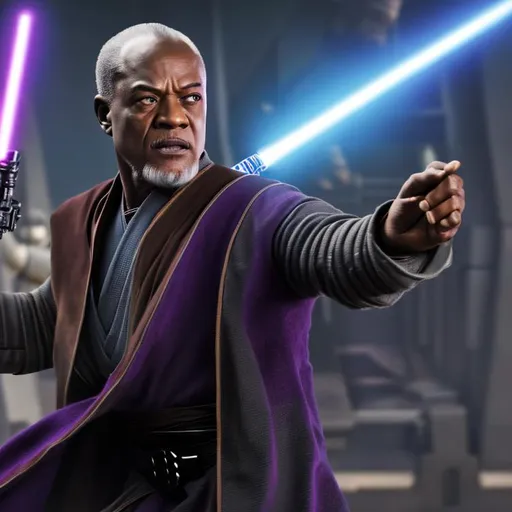 Prompt: Ultra-realistic photo of Mace Windu, ,Jedi , Republic,star wars, perfect composition, hyperrealistic, super detailed, 8k, high quality, trending art, trending on artstation, sharp focus, studio photo, intricate details, highly detailed, 