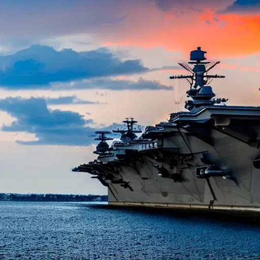 Prompt: Fighter jet on an aircraft carrier in a sunset