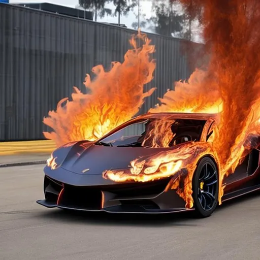 Prompt: supercar with fire around it