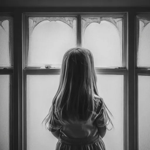 Prompt: A girl outside window