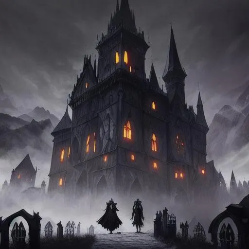 Prompt: Barovia which is surrounded by deadly fog and ruled by the vampire wizard Strahd von Zarovich. This gothic horror adventure takes the players on a course through Barovia that culminates with a vampire hunt inside Castle Ravenloft