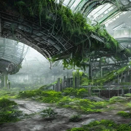 Prompt: Abandoned Futuristic City overgrown lush green plants high resolution







