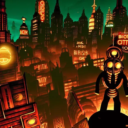 Prompt: retro bioshock city wallpaper