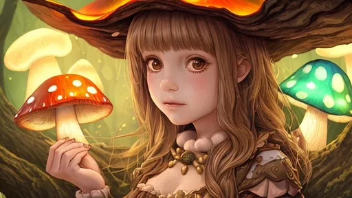 Prompt: portrait of a cute girl wearing tree bark,
glowing fantasy mushrooms, friendly ghosts 