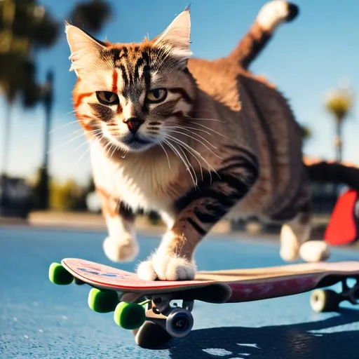 Prompt: Cat riding on a skateboard