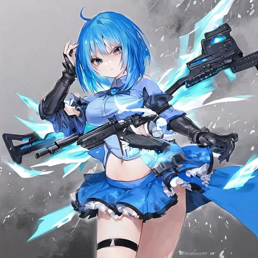 Blue Haired Anime Girl With Fantasy Guns Openart